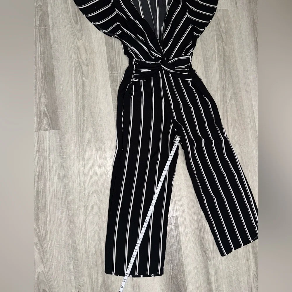 Charlotte Russe Striped Knot Front Wide-Leg Jumpsuit Black White Size S. - Picture 7 of 12